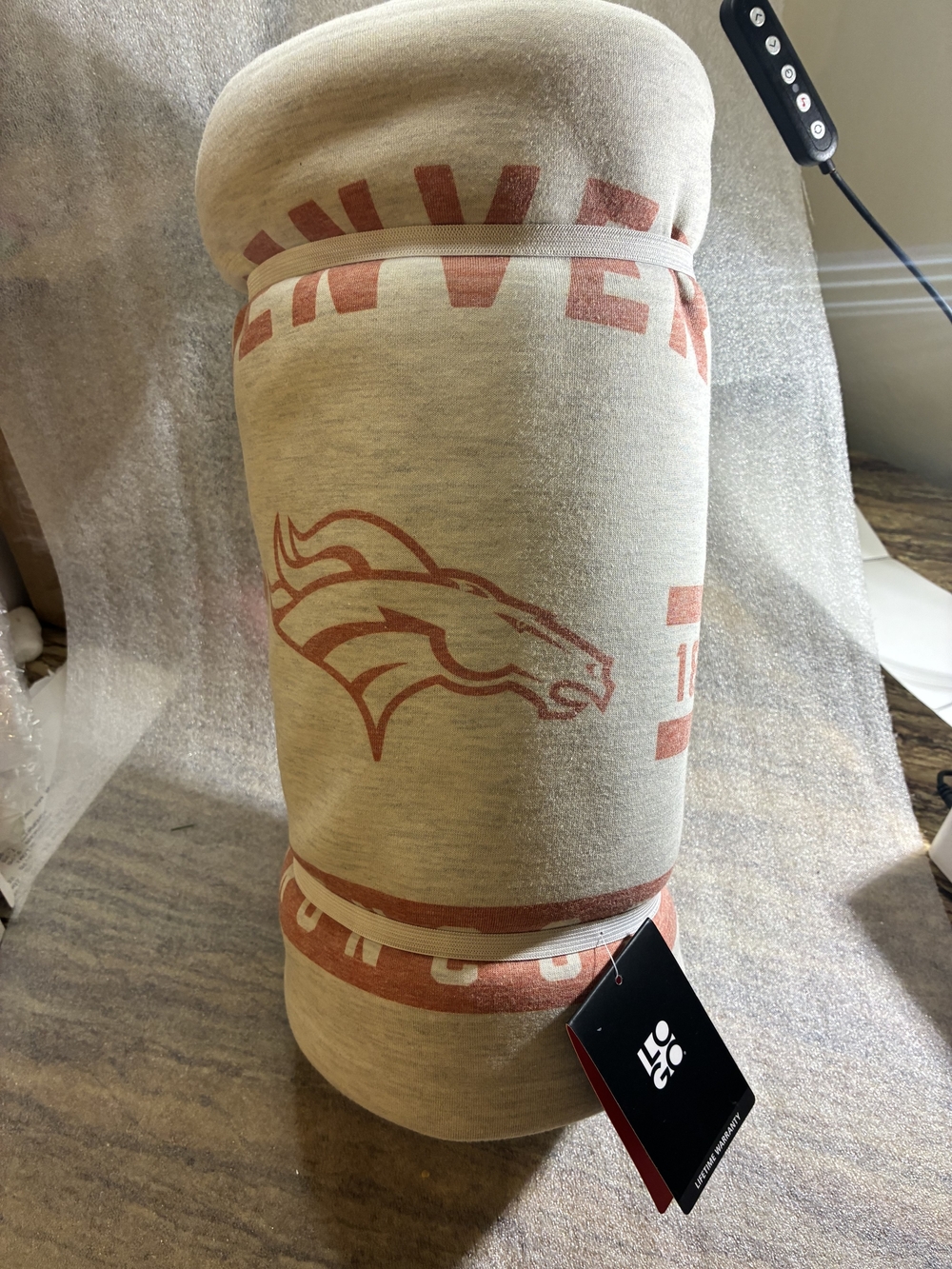 Denver Broncos Cream & Orange Fleece Throw Blanket by LOCO